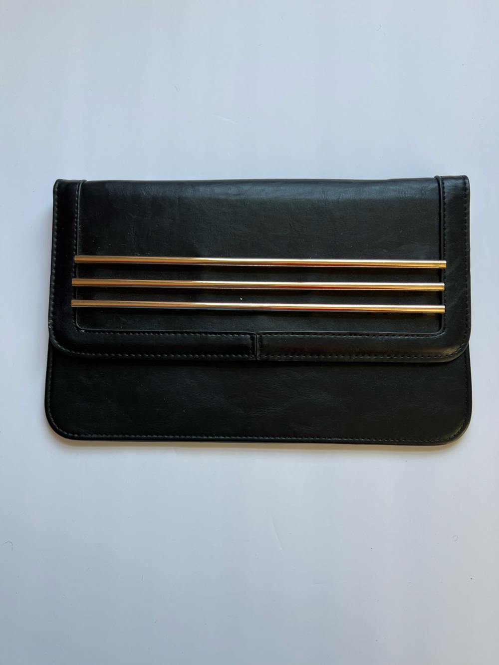 Black Leather Clutch with Gold Accents